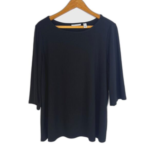 Susan Graver Black Basic Wide 3/4 Sleeve Top Scoop Neck Size Large Casual - Picture 1 of 7
